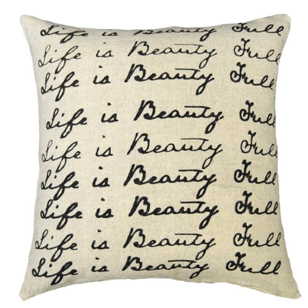 Sugarboo & Co “life is beauty full” oatmeal linen pillow cover